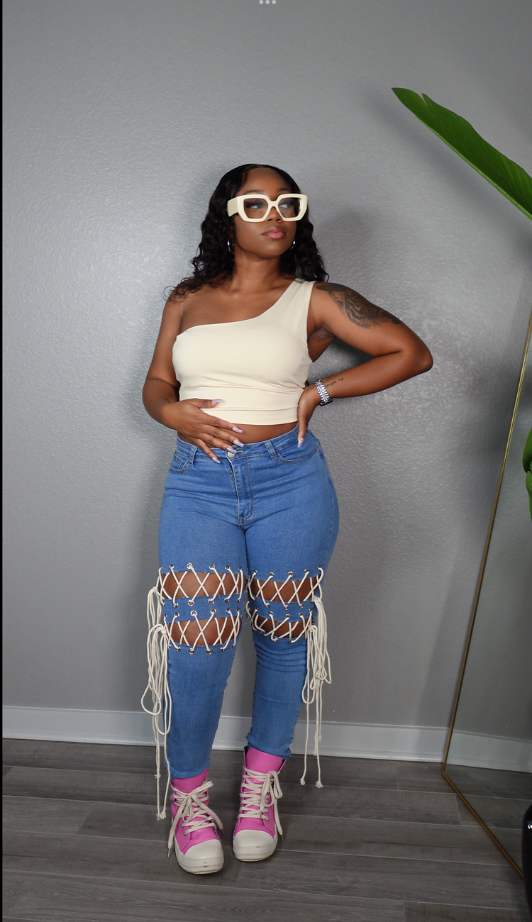 women skinny jeans unique with strings