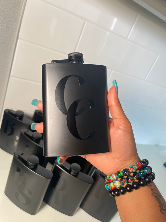 Personalized 8oz Black Stainless Steel Hip Flask - Custom, sleek and durable design for discreet beverage storage on the go.