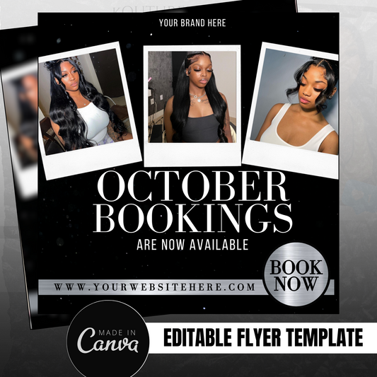 October Bookings Available- Editable Canva Template