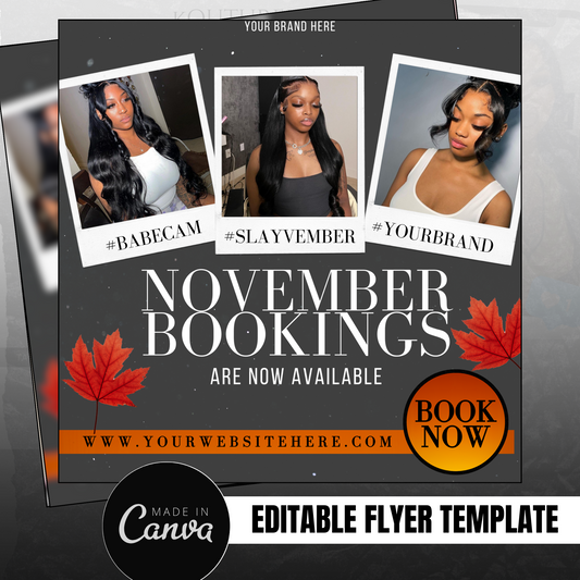 November Bookings Flyer- Editable Canva Template