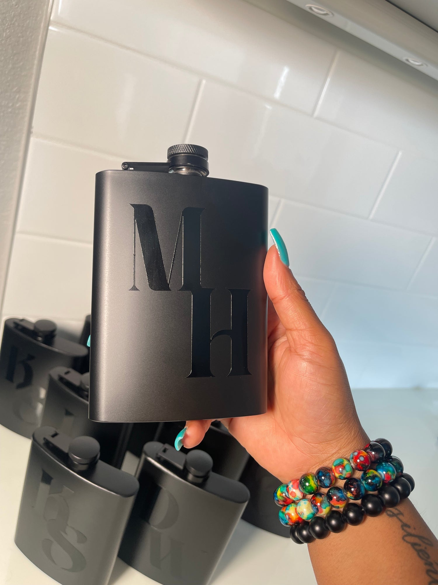 Customizable 8oz Black Stainless Steel Hip Flask - and compact for stylish, portable drink storage