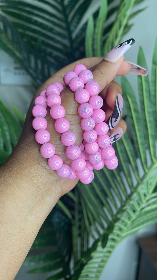 Pink Marble Beaded Bracelet